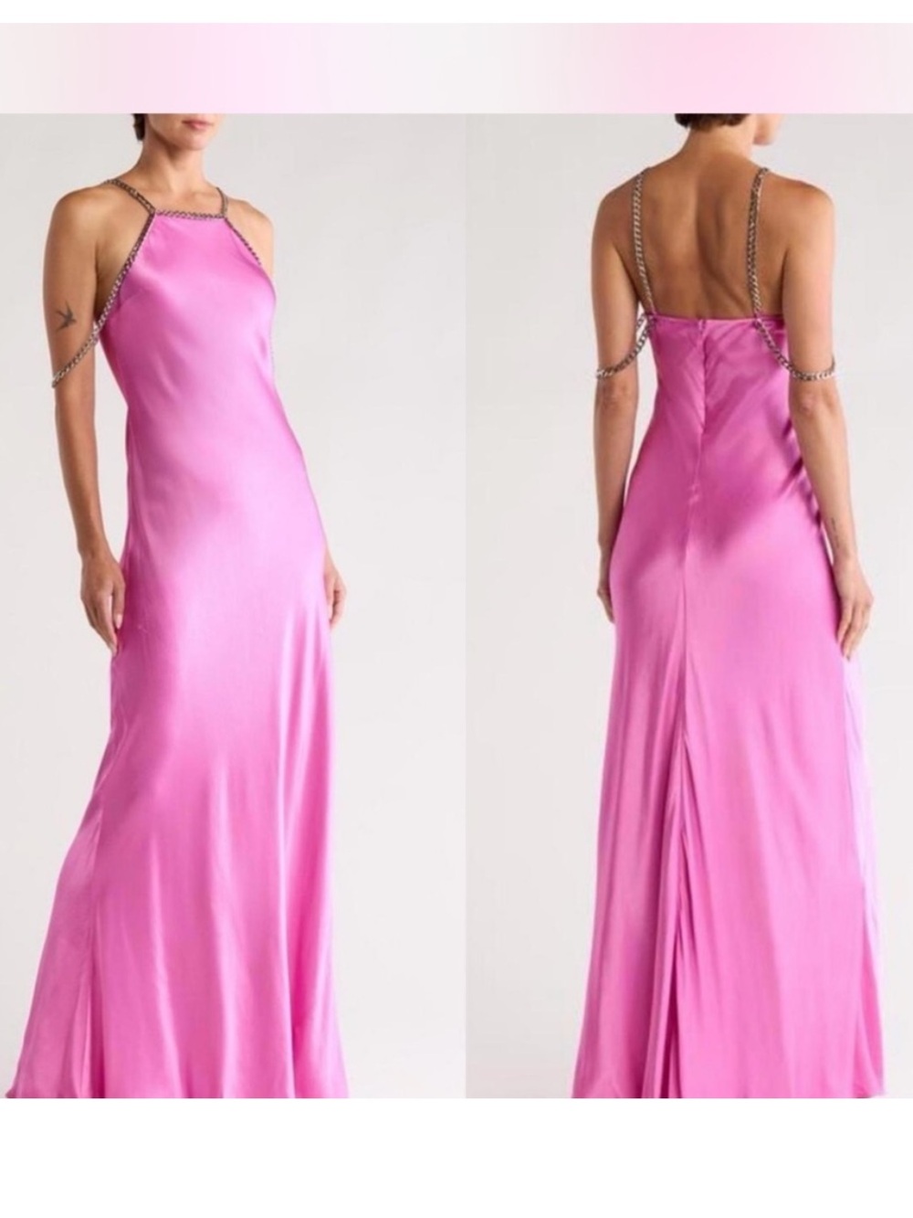 NWT L'AGENCE Majesty Chain-Trim Satin Gown in Magenta Pink Size US 8